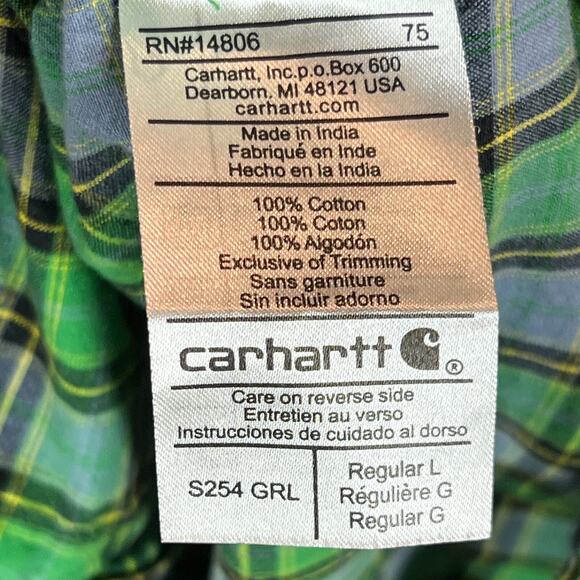 Carhartt Shirt Mens Large Green Plaid Longsleeve Pockets S254 Work Casual Button - Picture 4 of 8
